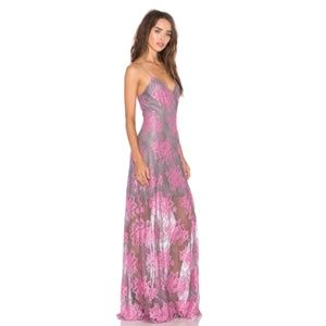 X by NBD Tabitha Maxi Dress Pink and Gray Lace